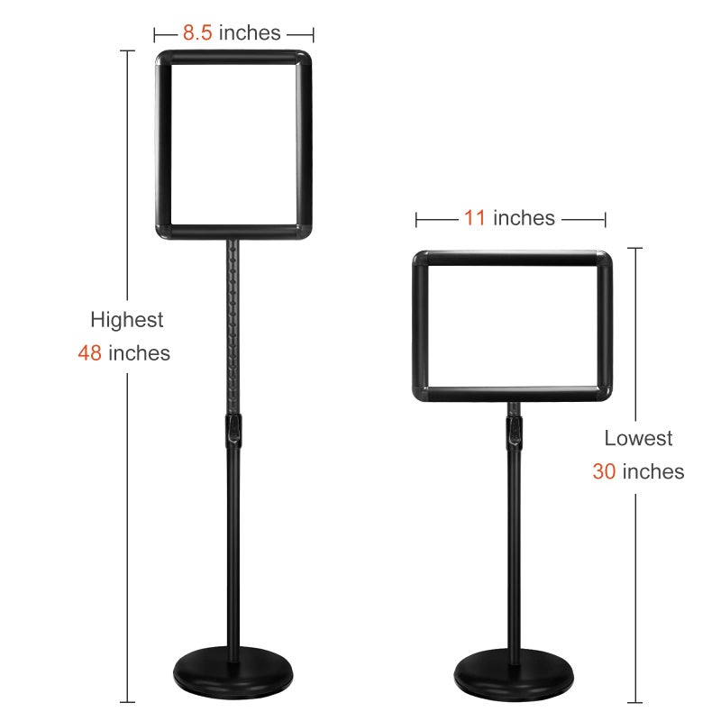 SCZS Heavy Duty Floor Sign Stand Adjustable Pedestal Sign Holder Stand, Poster Stand Aluminum Snap Open Frame for 8.5X11 Inches with Heavy Round Base, Both Vertical and Horizontal Sign Displayed - Image 3